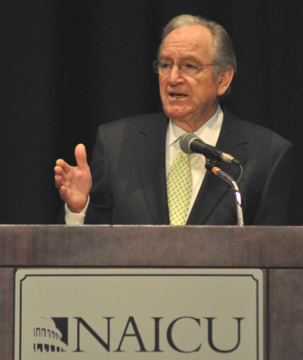 Senator Tom Harkin, D-Iowa, speaks during the National Association of Independent Colleges and Universities annual meeting. (photo by Arelis Hernandez)