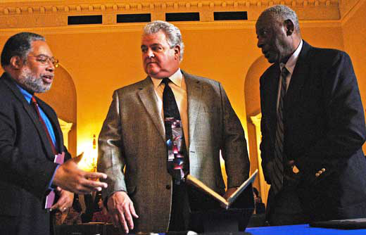 From left, Lonnie Bunch, African American History Museum director; Rep. Robert A. Brady (D-Pa.); and donor Charles L. Blockson