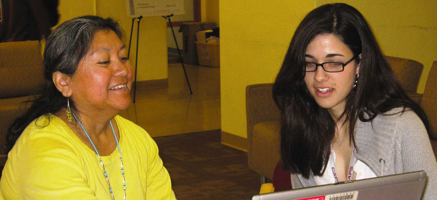 Paulita Aguilar (left) is the curator of the University of New Mexico&rsquo;s Indigenous Nations Library Program.