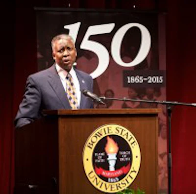 Dr. Mickey L. Burnim, Bowie State University president, helps kick off a celebration of his institution’s 150th year of service. (Photo by Robert Eubanks)