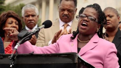 Barbara Arnwine speaking at a press conference.