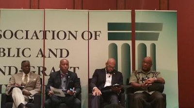 Dr. Mickey L. Burnim, president of Bowie State University, moderates a panel at the HBCU Summit sponsored by APLU, with Drs. Kevin Rome, president of Lincoln University of Missouri, Brian Hemphill, president of West Virginia State University, and William B. Bynum Jr., president of Mississippi Valley State University.