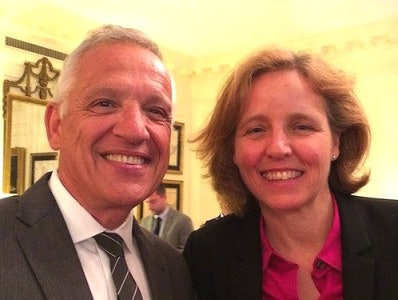 Dr. Yannis C. Yortsos, left, with Megan Smith, U.S. chief technology officer, in the White House Office of Science and Technology Policy on Demo Day. (Photo courtesy of Yannis C. Yortsos)
