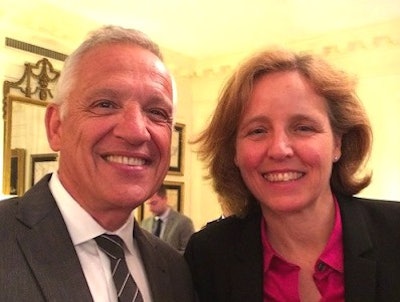 Dr. Yannis C. Yortsos, left, with Megan Smith, U.S. chief technology officer, in the White House Office of Science and Technology Policy on Demo Day. (Photo courtesy of Yannis C. Yortsos)