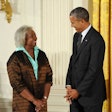President Barack Obama presented Dr. Darlene Clark Hine with the National Humanities Medal for outstanding achievements in history in 2014.