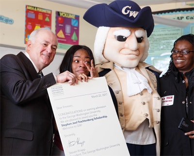 Emmoni Morrisey, center, is a Stephen Joel Trachtenberg (SJT) scholarship recipient.