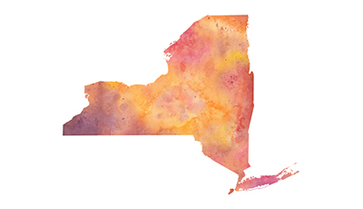 Watercolor Map of the US state of New York in Autumn Colors
