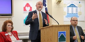 Dr. Ric Baser, Northwest Vista College president, addressing students and community stakeholders.