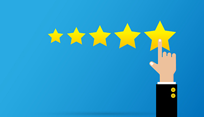 Businessman pointing five star symbol to increase rating of company, Vector illustration