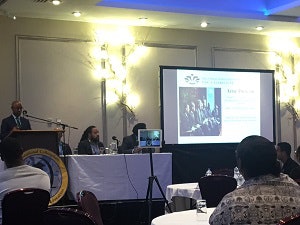 Dr. Chance W. Lewis speaking at the International Colloquium on Black Males in Education.