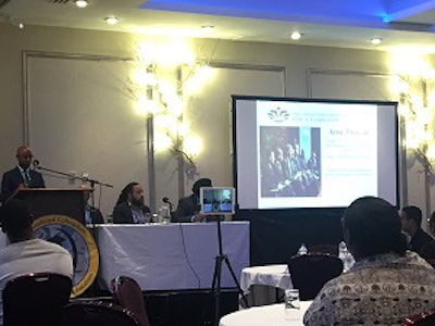 Dr. Chance W. Lewis speaking at the International Colloquium on Black Males in Education.
