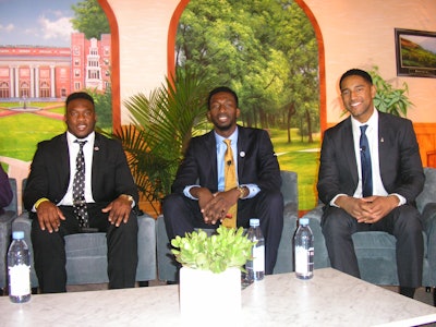 Student-athlete panelists De’Arius Christmas, Michael Nzei and Noah Knight