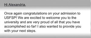 An excerpt of one of the 430 emails sent to USFSP applicants by mistake