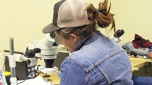 A Mesalands Cowboy Arts student at work.