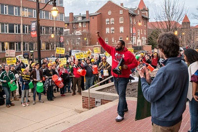 University of Illinois graduate student workers striking in 2018.