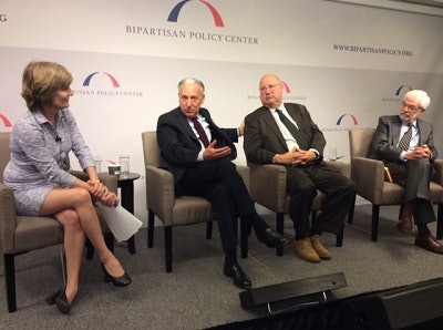 Dr. Jacqueline Merrill, Eric Fingerhut, Dr. Steven Hayward and Sanford Ungar.