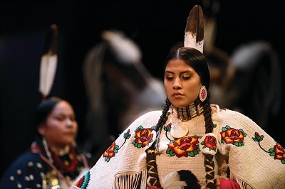 Josie Trosper in Shoshone regalia at the University of Wyoming.