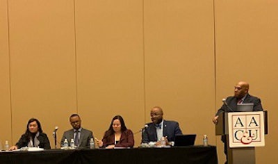 Dr. Jamal Watson moderated a panel discussion focused on recruiting and retaining minority faculty.