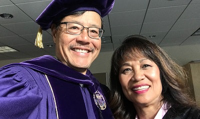 UW regent Blaine Tamaki, left, and his wife, Preciosa Tamaki.