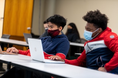 Carthage College students in the classroom during the fall 2020 semester.