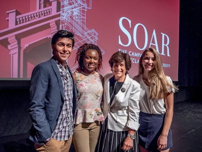 Dr. Susan Cole with students at her President’s Opening Day Address to the campus community in September 2018.