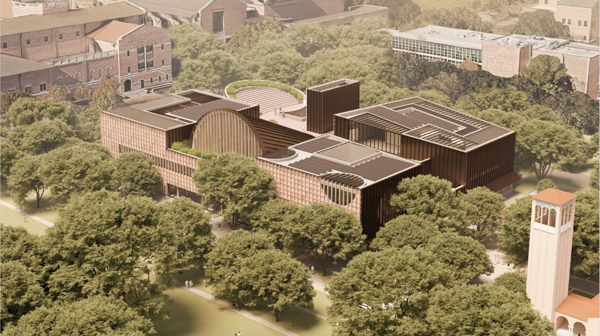 An architectural rendering of Adjaye Associates&rsquo; winning proposal for a student center to replace Rice Memorial Center.