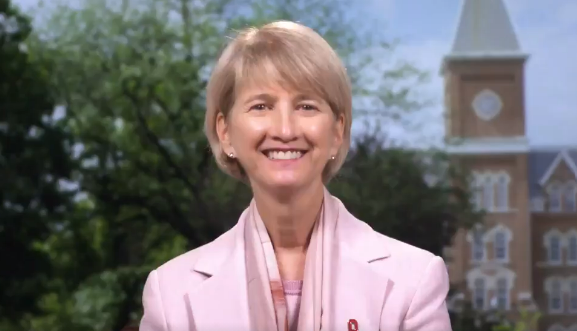 Kristina Johnson during Tuesday's video statement.