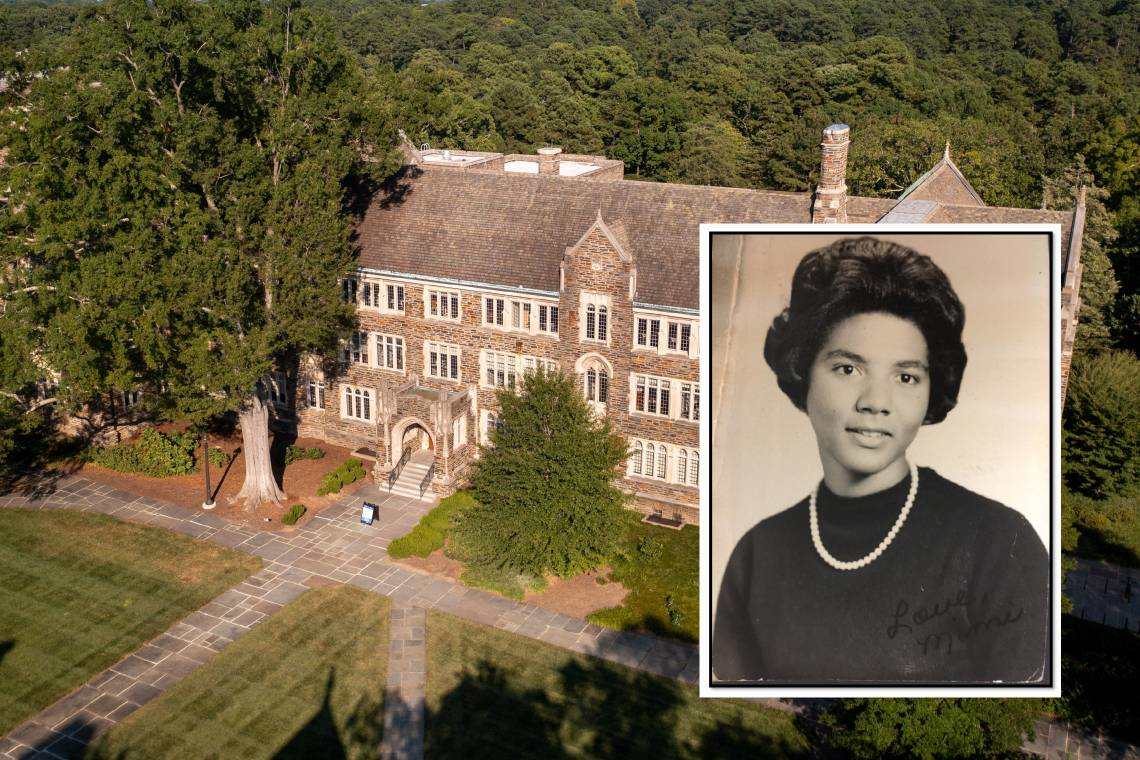 Wilhelmina Reuben-Cooke as a student, right, and the Sociology-Psychology Building on West Campus.