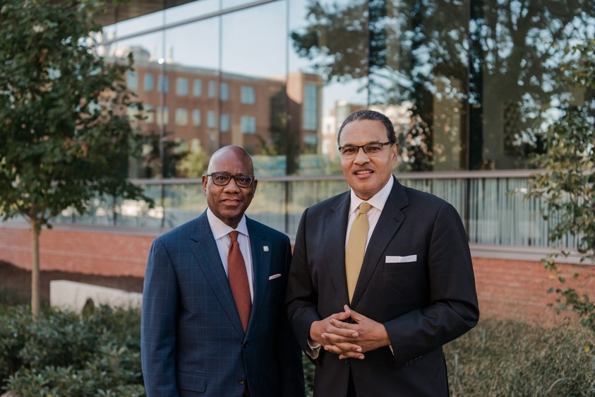 Morgan State University President Dr. David K. Wilson, left, and UMBC President Dr. Freeman Hrabowski, right.
