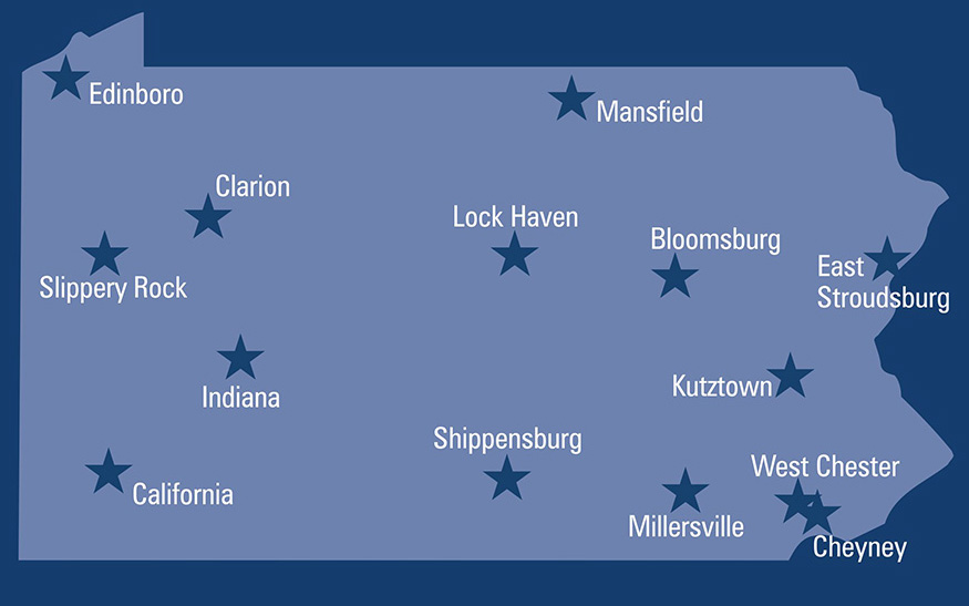 Map of Pennsylvania State System universities