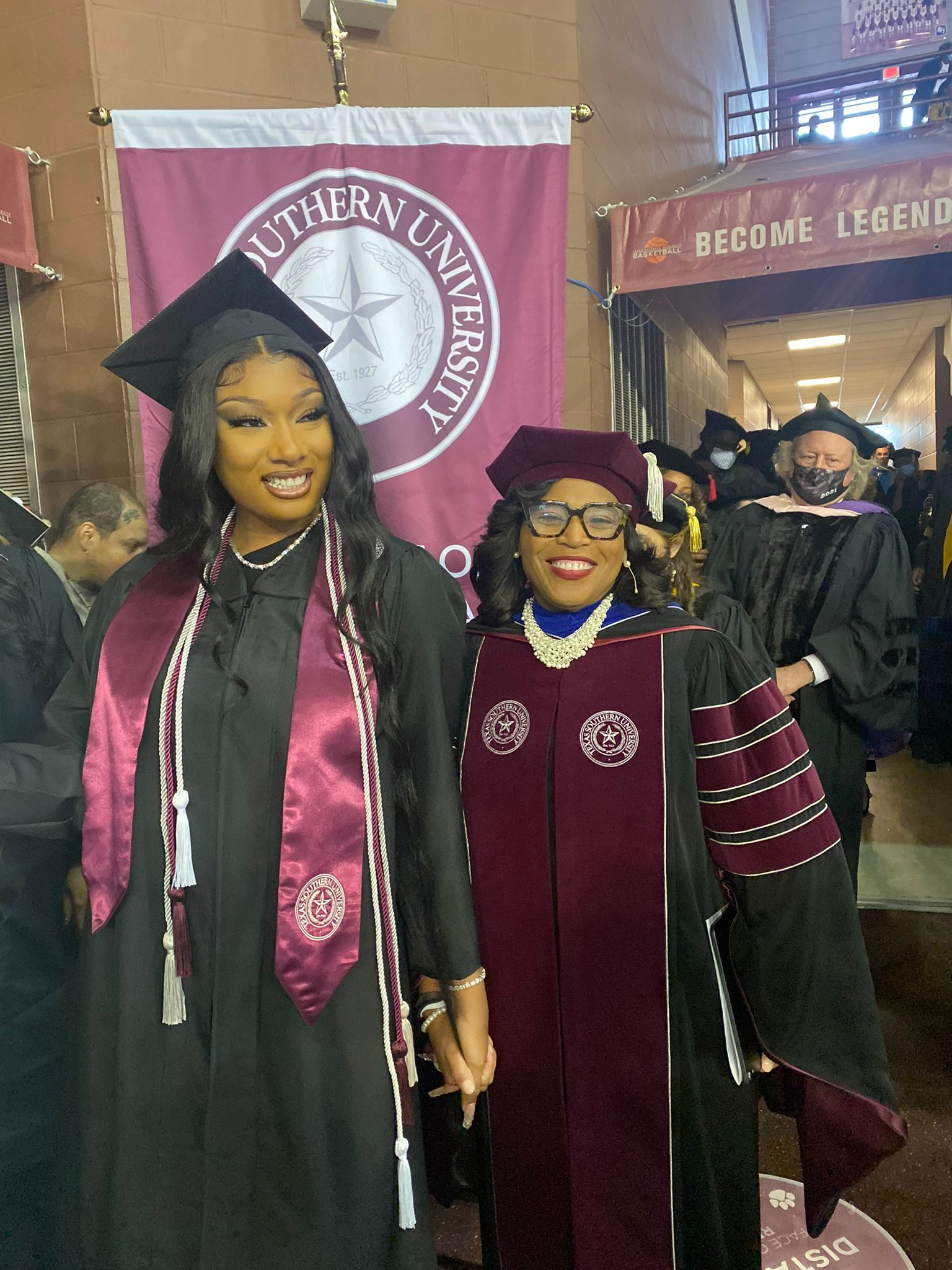 TSU&rsquo;s 13th President Dr. Lesia Crumpton-Young, right, stands with Megan Pete aka Megan Thee Stallion
