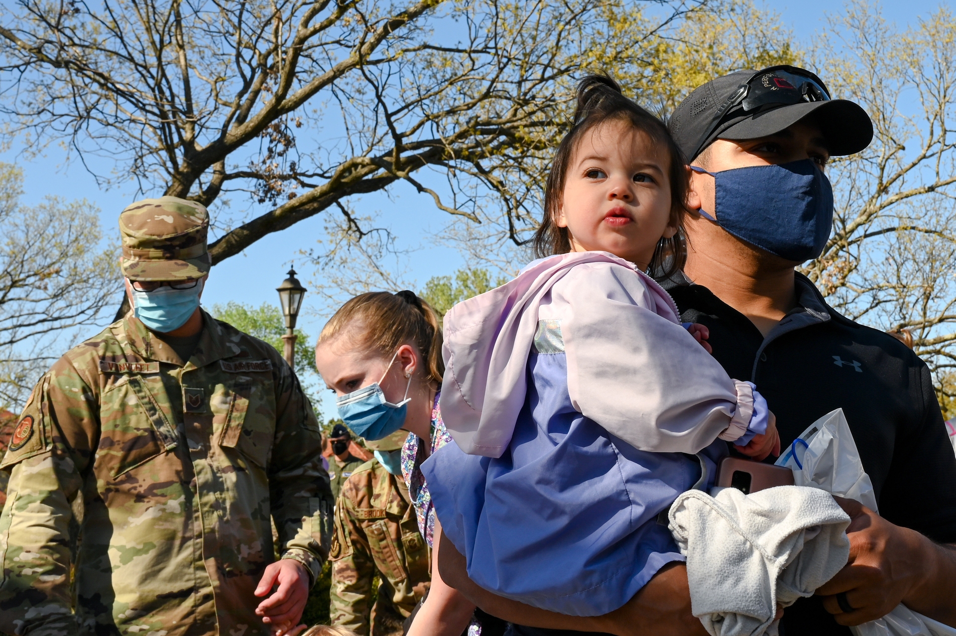 Military families participate in a parade at Barksdale Air Force Base, La., April 1, 2021, to commemorate Month of the Military Child as well as National Child Abuse Prevention Month.