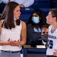 Coach Megan Griffith with Carly Rivera, a junior guard for Columbia University's basketball team.