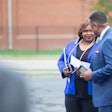 Joy Cook, left, associate vice chancellor for strategic communication and chief communications officer at Fayetteville State University, at work on campus.