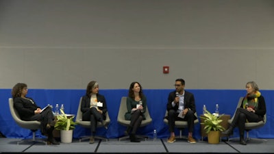(Left to right) Joanna Trotter, Veronica Herrero, Dr. Kelly Hallberg, Aneesh Sohoni, and Dr. Marianne Bertrand