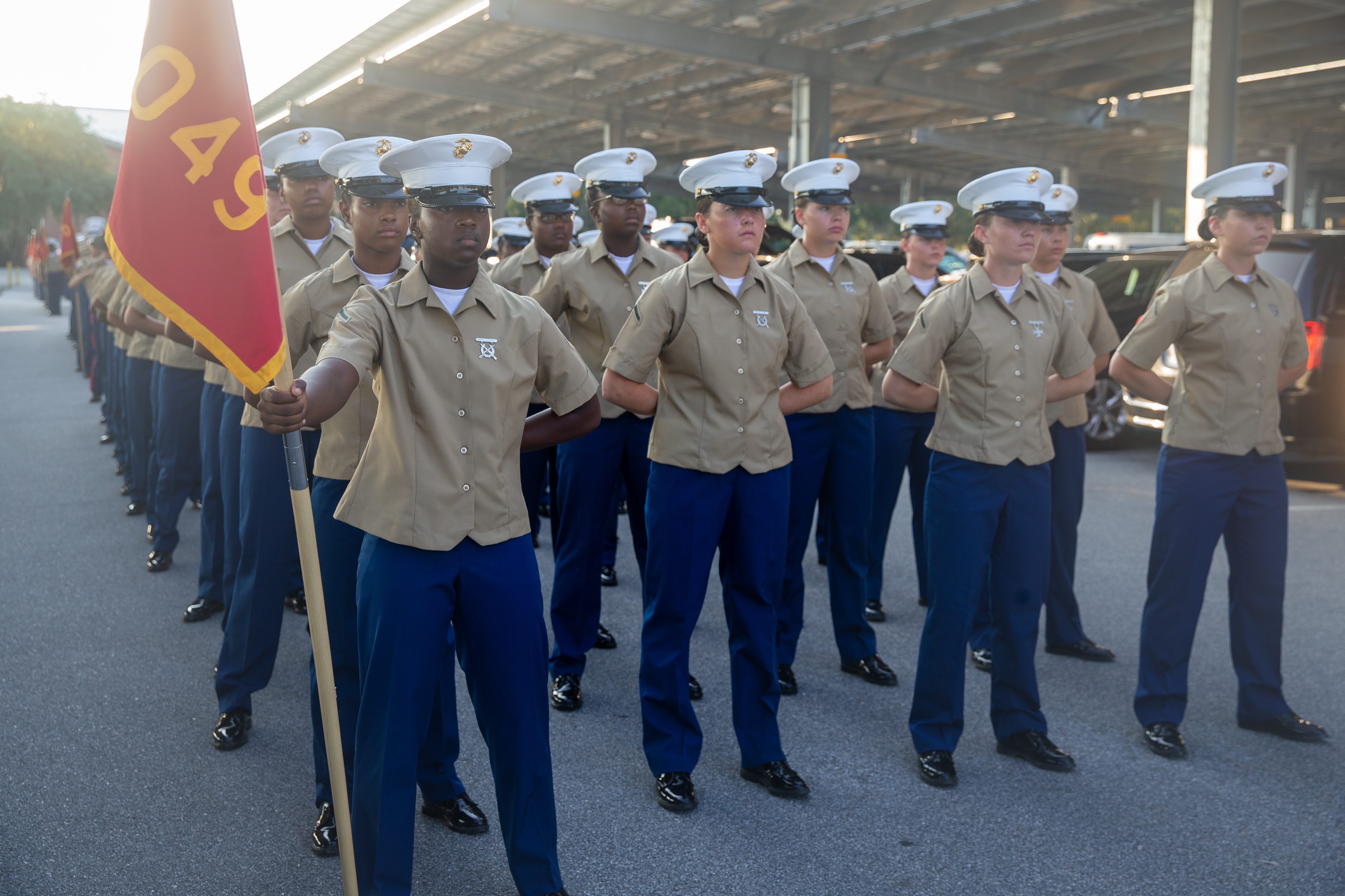 U.S. Marine Corps Pfc. Tereasha S. Peasant, graduates as the honor graduate for platoon 3049, Lima Company, 3rd Recruit Training Battalion, at Marine Corps Recruit Depot Parris Island, South Carolina, Aug. 11, 2023.