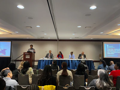 Sekou Biddle, vice president of advocacy at the United Negro College Fund; Dr. Evelyn Edney, head of school at Early College School at Delaware State University; Dr. Damara Hightower Mitchell, provost and vice-president of Voorhees University; Dr. David Thomas, president of Morehouse College.