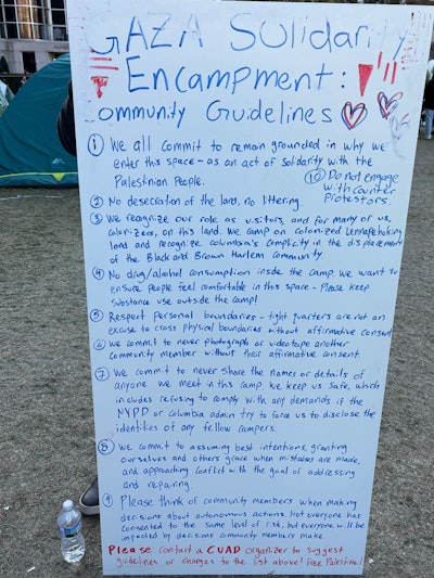 The Community Guidelines at the Columbia University sit-in protest, photo courtesy of Gwen Walsh.