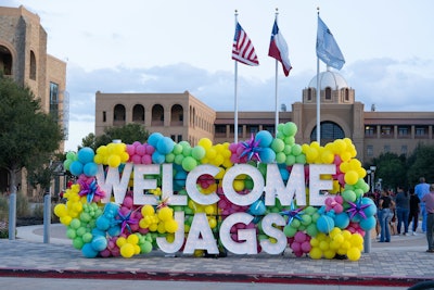'Welcome Jags' sign from Fall 2023 at Texas A&M University-San Antonio. From TAMUSA Photo Archives, 'Jaguar March', Aug 2023.