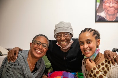 Dr. Tamara Beauboeuf-Lafontant (faculty lead of Team Renfrow), with Mrs. Edith Renfrow Smith and Feven Getachew (first student member of Team Renfrow).