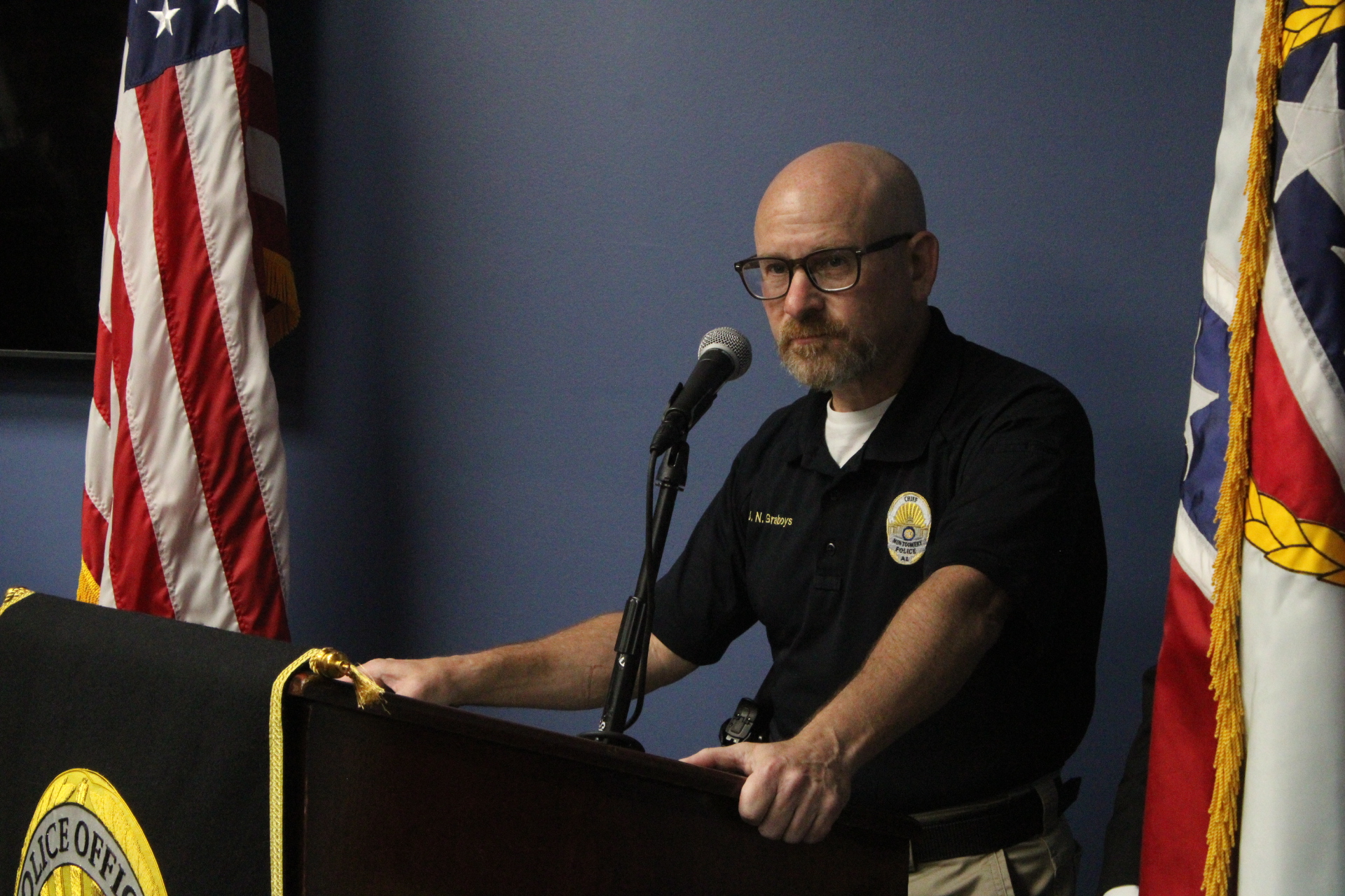 Montgomery Police Chief James Graboys speaking to press on Oct. 5, 2025, after a mass shooting on the night of Oct. 4 in downtown Montgomery.