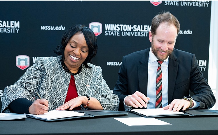 WSSU Chancellor Bonita J. Brown and Project Kitty Hawk president and CEO Andrew Kelly announced the agreement March 10.