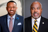 Morris Brown President Kevin James (l) and Alabama State President Quinton Ross (r) signed an MOU Tuesday to create master's degree pathways for Morris Brown students.