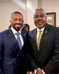 Morris Brown President Kevin James (l) and Alabama State President Quinton Ross (r) signed an MOU Tuesday to create master's degree pathways for Morris Brown students.
