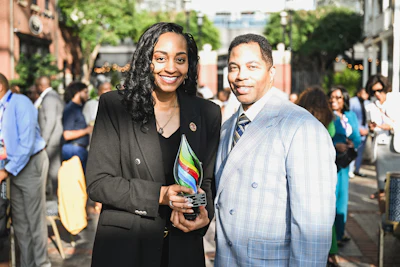 Dr. LaShawne A. Pryor (right), interim vice president for institutional advancement, Delaware State University, stands with an honoree at the 16th annual HBCU Philanthropy Symposium.