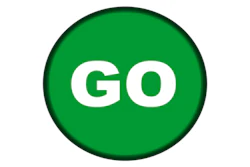 Go programming language logo with white text on green circular background