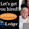 Job recruitment advertisement featuring smiling professionals with Job Alerts badge and The EDU Ledger branding promoting hiring services